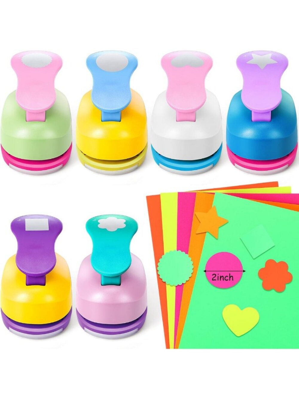 Kids' Craft Hole Punch Set - 6 Fun Shapes with Cardstock, 2-Inch Designs